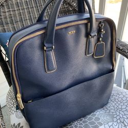 Tumi Blue Leather Backpack 11.75"L x 3.5"W x 15"H