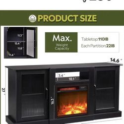 ✌️ WLIVE Fireplace TV Stand for 65" TV, Entertainment Center with 18 Inch Electric Fireplace, TV Console with Open Shelves for Living Room