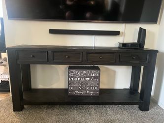 Dark Wood Console Table with 4 Drawers