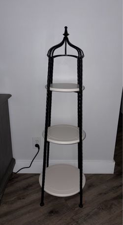 3-Tier Black Metal and Cream Round Shelf Stand