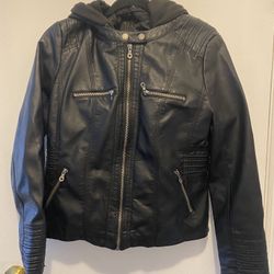 Lock & Love Faux Leather Jacket w/ Hood Black - Size Large