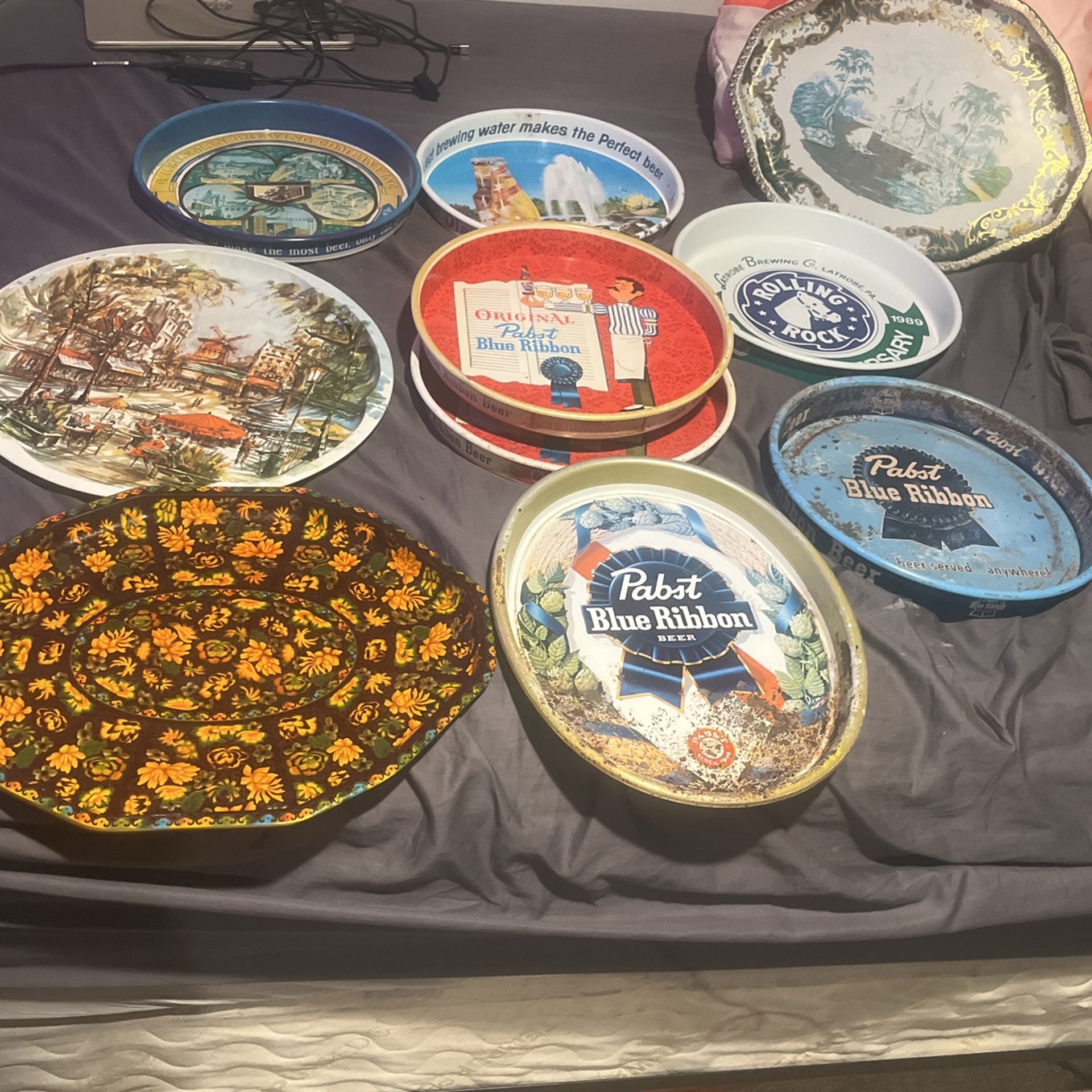 Serving Trays, Pabst,Rolling Rock,Grain belt,G Heileman Brewing, 3 Made In England By Daher