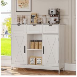 Storage Cabinet, Coffee Bar Cabinet with 2 Adjustable Shelves, 3 Drawers, and 2 Doors