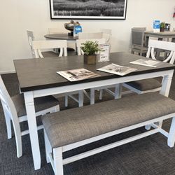 6pc Gray/white Table With Bench (FREE DELIVERY 