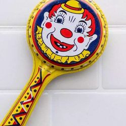 Vintage Tin Litho Clown Noise Maker Rattle • Made in Japan 5”