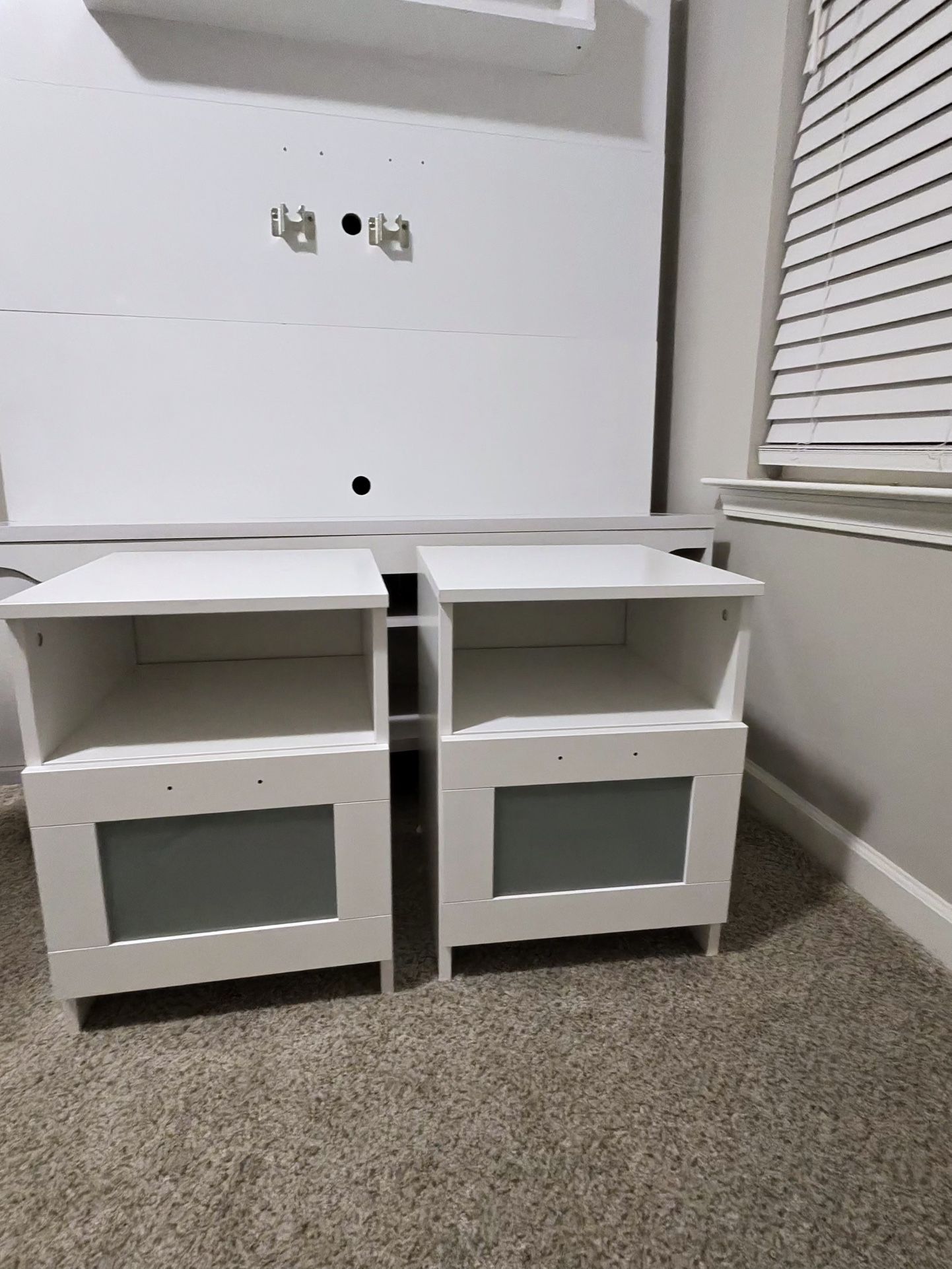 2 White Nightstand / Side Table with Storage – Good Condition