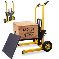 LuminaLiftCure Foldable Hydraulic Material Lift Dolly, 450lbs Lift Table Cart, Pallet Stacker Winch Stacker, Forklift with 35" Lift Height, Pallet Tru