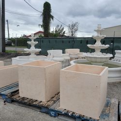 Concrete Large Square Planter or Water Fountain / Cement Backyard Patio Pots Garden Planters / Outdoor Fountains