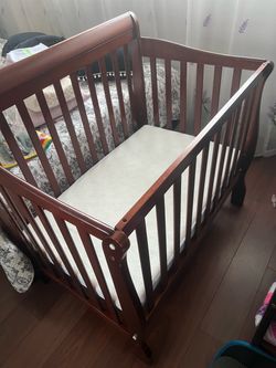 Cherry Wood Baby Crib with Mattress