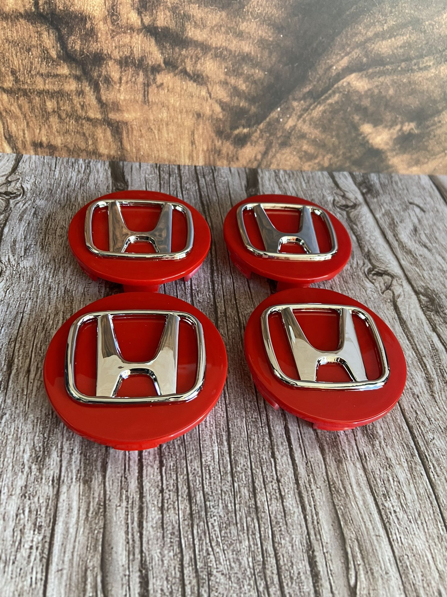 Set of 4 Honda Wheel Rim Center Caps Red/Chrome Logo 69MM/2.75