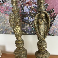 Gold Patina Angel Candlesticks 