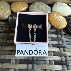 Authentic!!! Pandora Sterling Silver with 14K Gold Two Tone Heart Safety Chain - 790307