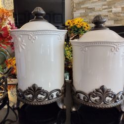 Pier 1 ABIGAIL Ceramic Canister Set – Large & Medium (Original Labels!)