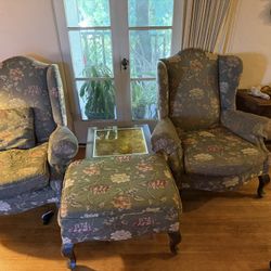 Vintage Green living room Chairs And Foot Rest 