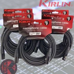 5-Pack XLR Microphone, Speaker Cable - 25ft Kirlin XLR Male to Female - 20 AWG Black PVC Jacket. New