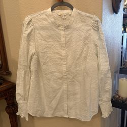 NWT~BODEN Women Light Green & White Gingham Check Button-Front Blouse Size 10