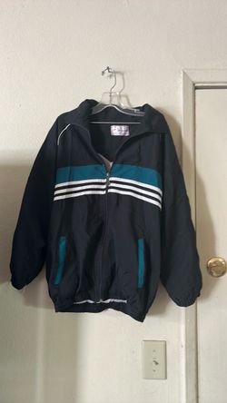 Navy Windbreaker Jacket with Teal Stripe