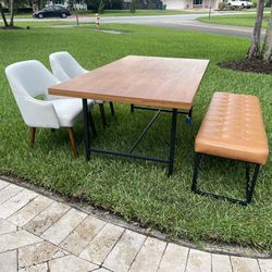 Wooden Dining Table With Chairs And Bench