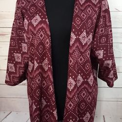 LuLaRoe Lindsay Cardigan Draped Open Front Kimono Aztec Small Burgundy Maroon S 