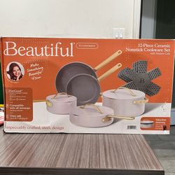 Beautiful 12 Pc Ceramic Nonstick Cookware Set With Strainer Lids 