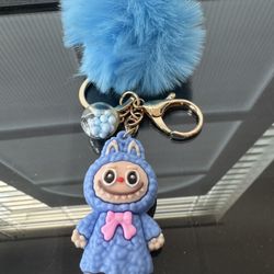 LAbubu pom-pom keychain blue