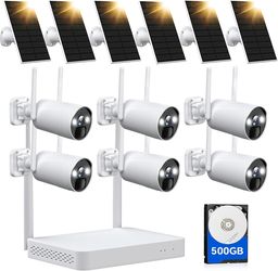 4MP Wireless Solar Security Camera System with 500GB HDD, 6 -Camera Kit