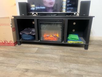Black TV Stand with Electric Fireplace Insert