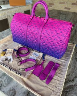 RARE Louis Vuitton Keepall 50B Duffle All Leather Pink Blue Taurillon Illusion Summer Bag Full Set (No Trades)