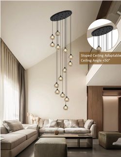 Modern Crystal Chandelier – 14 Lights – Black Finish – High Ceiling Staircase/Foyer – New