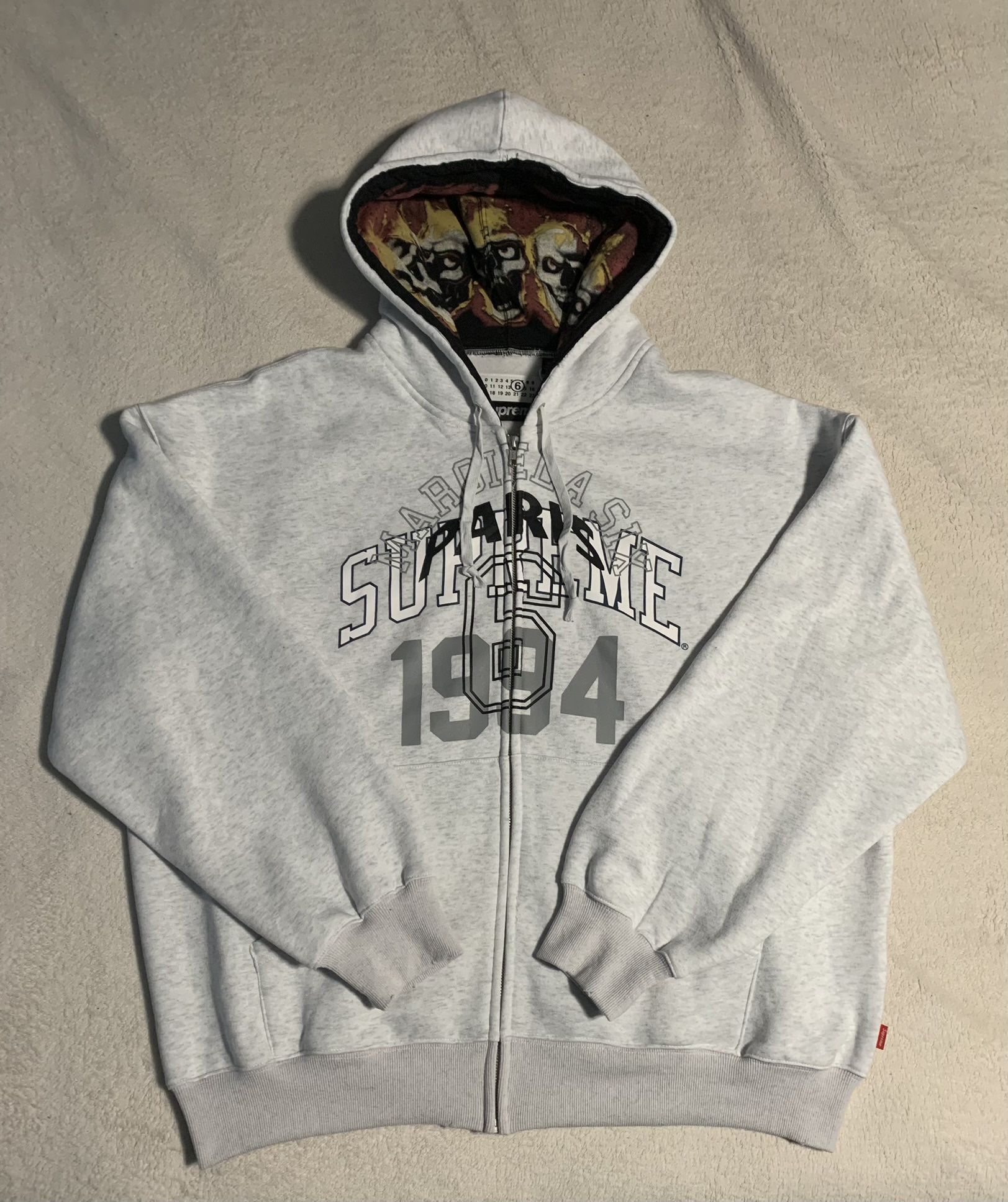 Supreme MM6 Maison Margiela Zip Up Hooded Sweatshirt Ash Grey Size XL