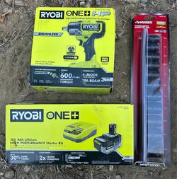 RYOBI DRILL, charger and Husky 11 piece socket set