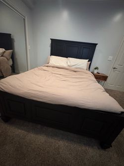 Black Wood Queen Bed Frame with Headboard