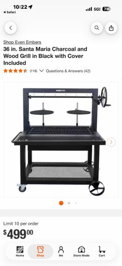 36 in. Santa Maria Charcoal and Wood Grill in Black with Cover Included