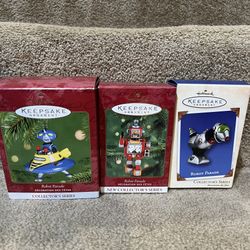 3 HALLMARK Keepsake Dog Tin Robot Parade Collectors Series Christmas Ornaments