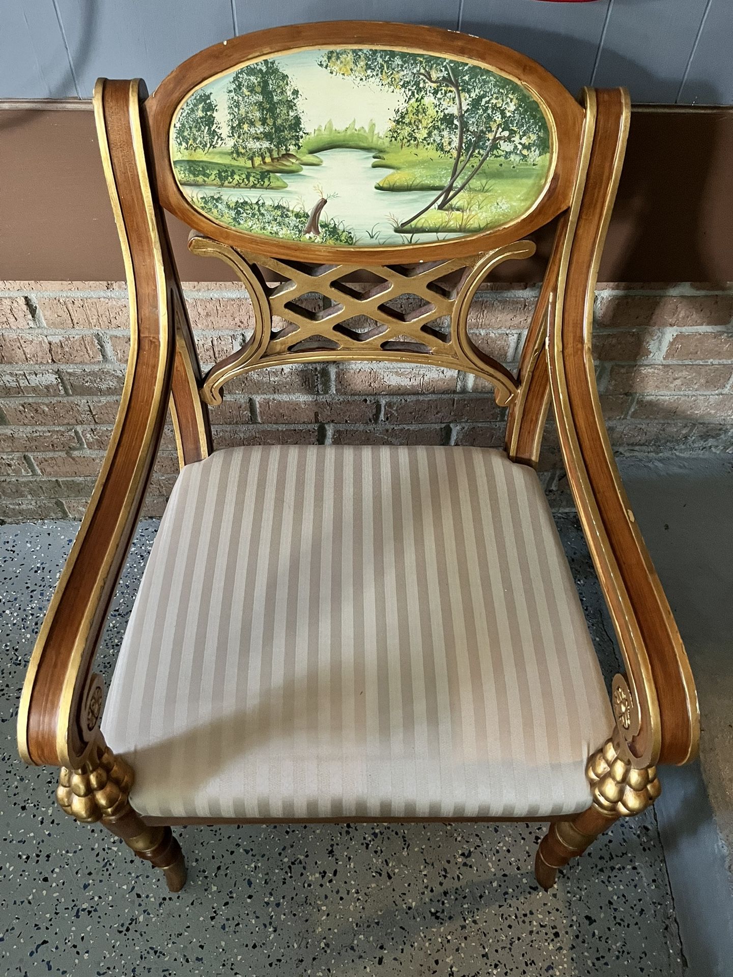 Decorator Italian Regency Style Hand Painted Gold Saber Leg Accent Arm Chair