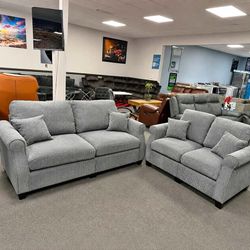 2Pc Sofa set gray corduroy living room set