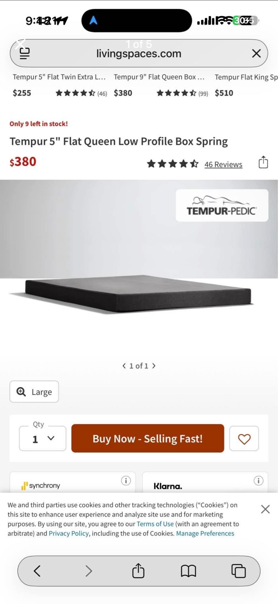 Queen Box Spring (Low Profile Tempur 5" Flat) Must Go Today.