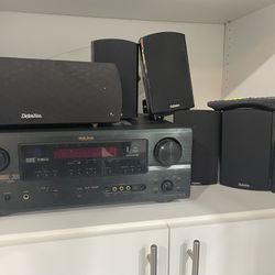 5:1 Denon Receiver With 5 Shelf Speakers And Center Channel