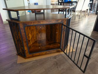 Rustic Brown Corner Dog Crate Furniture with 2-Tier Shelves