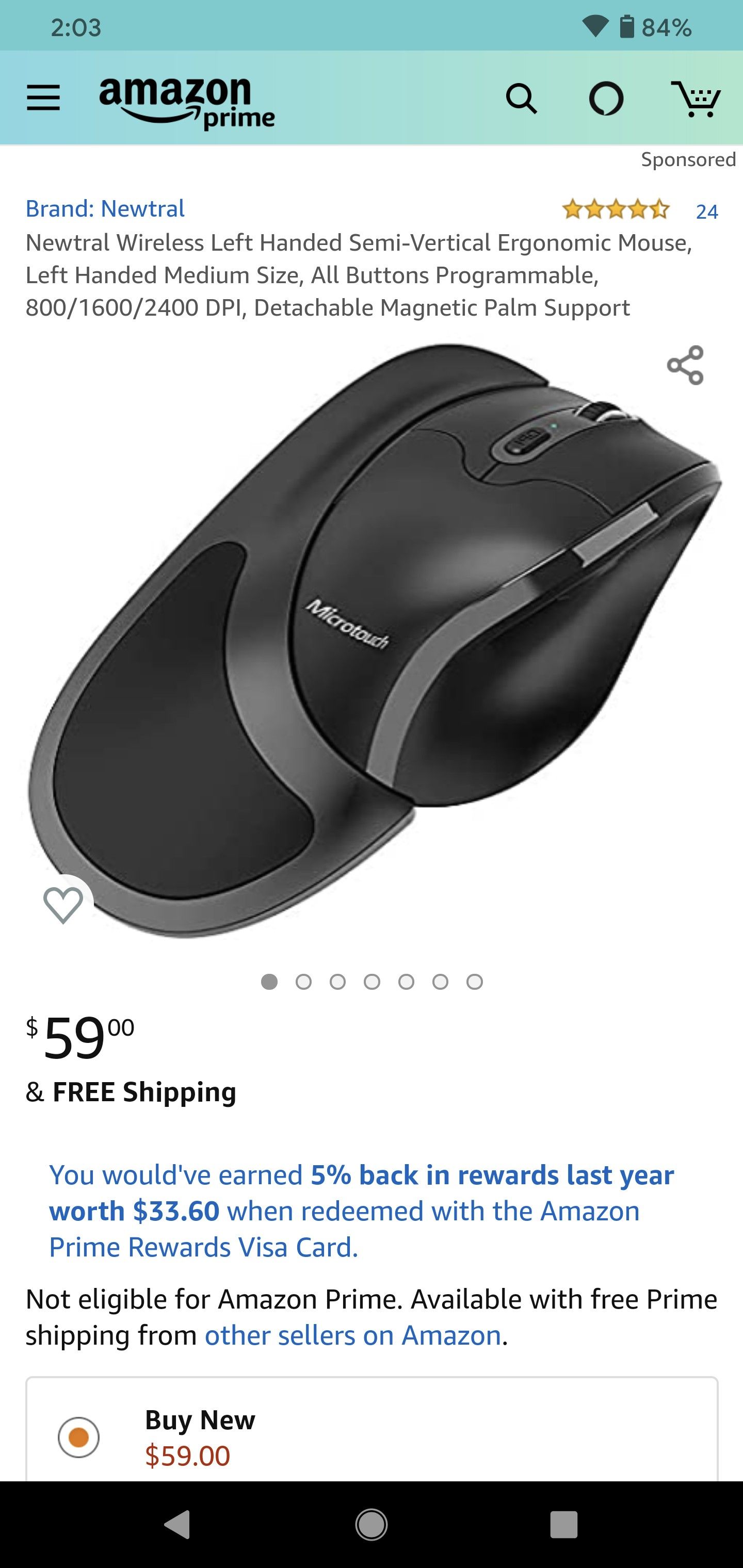 Micro touch left handed ergonomic mouse