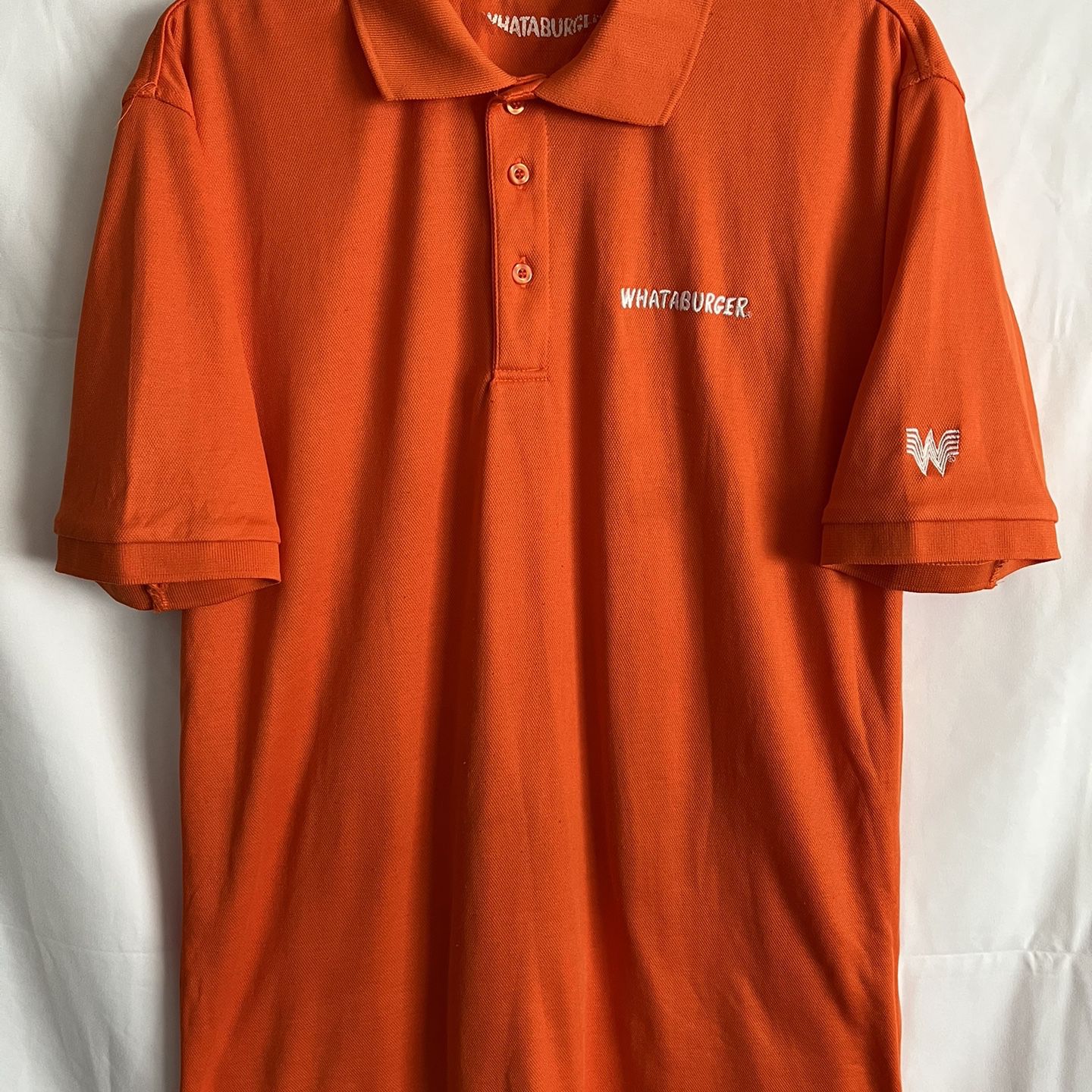 Whataburger Employee Uniform Mens Size Large Striped Orange Polo Work Shirt