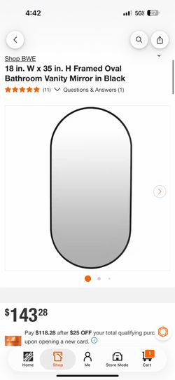 Shop BWE 18 in. W × 35 in. H Framed Oval Bathroom Vanity Mirror in Black
