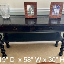Walter E Smythe Foyer Table With Fold Out Leaves-black With Cherry Interior