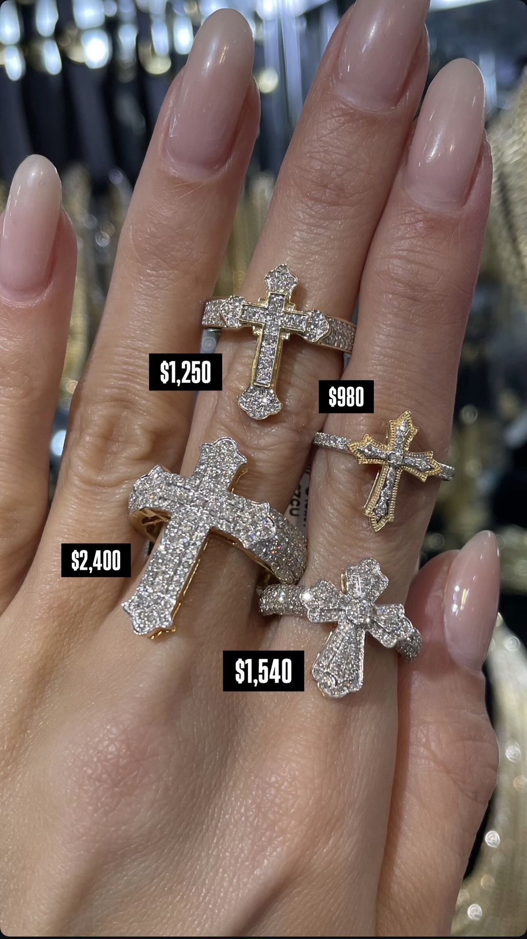 10K .42CT Natural Diamonds Cross Ring