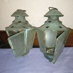 VINTAGE OR ANTIQUE BRASS HANGING CANDLE LANTERNS.(WHO WANTS THEM, HALF OFF IF PICKED UP TODAY)!!!!!