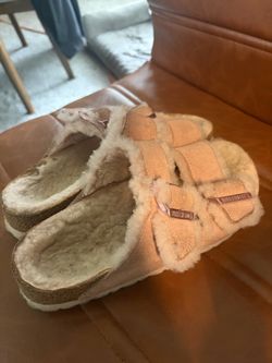 Pink fur Birkenstocks