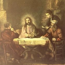 CHRIST AT EMMAUS, 1648 REMBRANDT Original Vintage Fine Art 50’s Print USA Printed Antique Dutch Painter Collectible