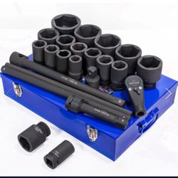 Jumbo 1 in. Drive Cr-Mo Steel 6-Point SAE Deep Impact Socket Set with Extension Bars and Carrying Case (21-Piece)