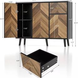 🥨Sideboard Buffet Cabinet with Storage & 3 Doors, 35" Long Mid-Century Modern Sideboard with Drawer, Hallway Credenza Storage Cabinets 