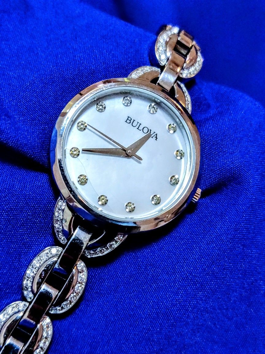 Bulova 96L203 Mother Of Pearl Crystal Accented Petite Women's Watch 